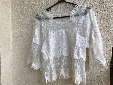 white lace embroidered semi sheer blouse shein sheinside