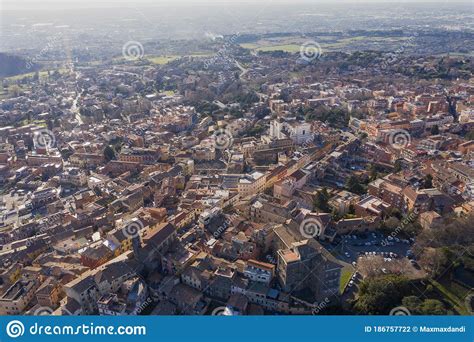 Aerial View Of The Town Of Genzano Di Roma On The Roman Castles Stock