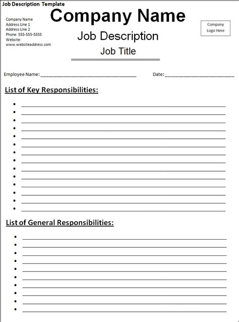 Job Description Templates 14 Free Printable Ms Word