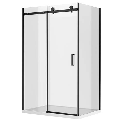 Arezzo Matt Black 1000 X 700mm Frameless Sliding Door Shower Enclosure