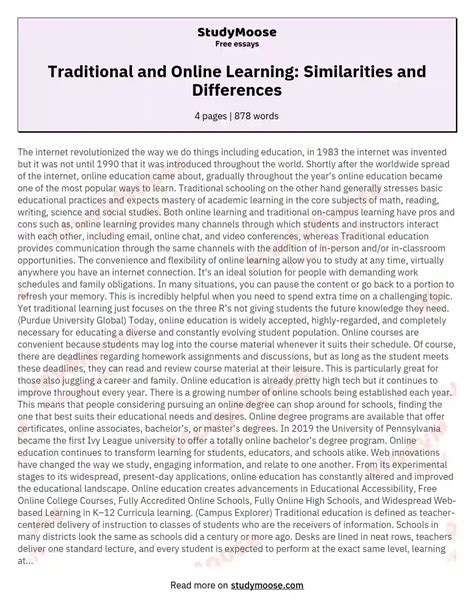 Traditional And Online Learning Similarities And Differences Free