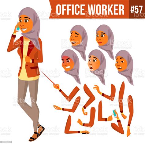 Arab Office Worker Vector Woman Traditional Clothes Islamic Hijab