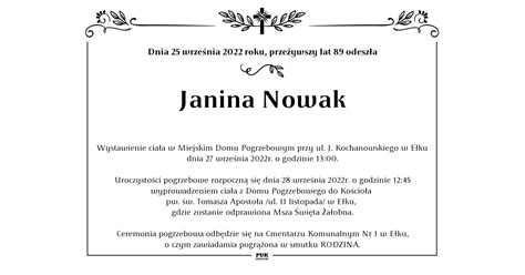 Janina Nowak Nekrolog I Kondolencje Zakład Usług Pogrzebowych Pu