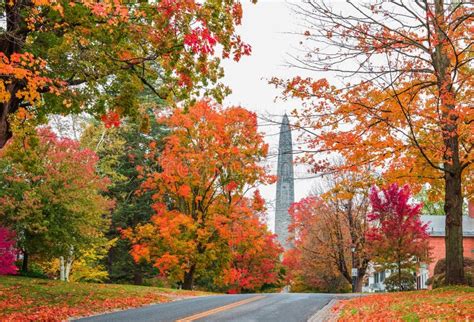 View Of Bennington Battle Monument Vermont Behind A Road And Colorful