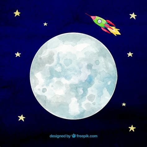 Sky Hintergrund Mit Mond Und Rakete Kostenlose Vektor