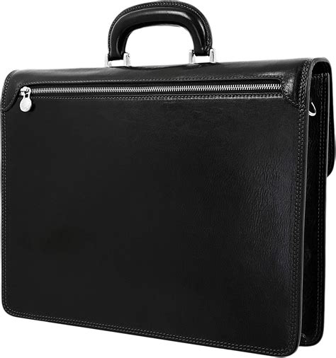 Leather Briefcase Full Grain Leather Attache Case Handmade Black Laptop