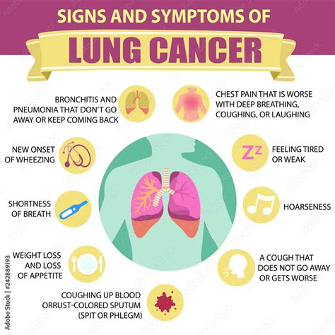Signs And Symptoms Of Lung Cancer Detailed Vector Infographic Human Health Vector De Stock