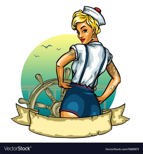 Pin Up Sailor Girl Isolated On White Label Vector Image