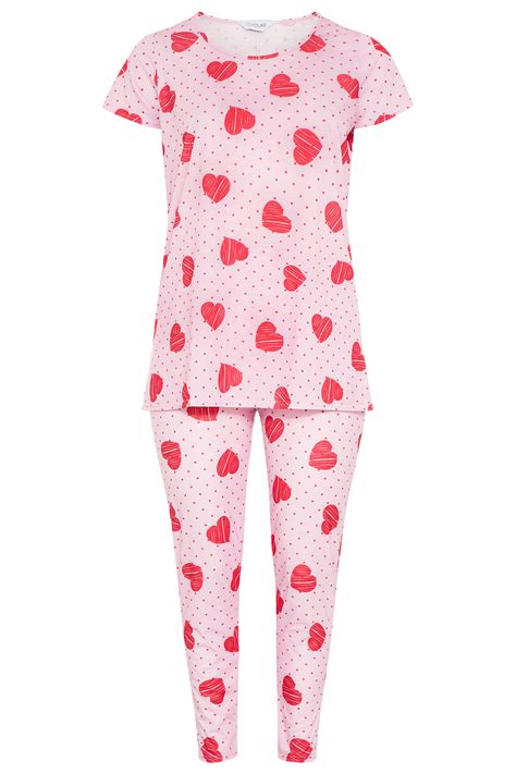 Pink Heart Spot Pyjama Set Yours Clothing
