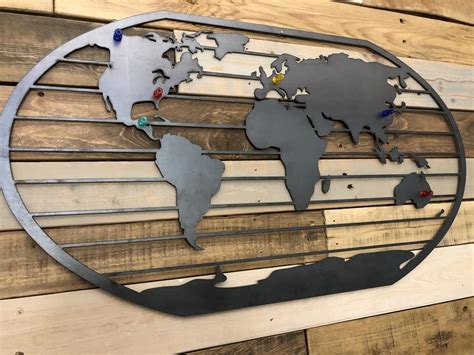 Rustic Metal World Map Magnetic World Map Large World Map Etsy