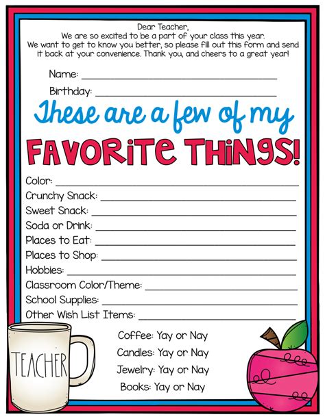 Just A Few Of Your Favorite Things Printable