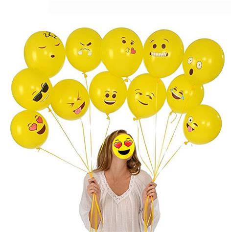 10pcs 12inch Emoji Balloons Smiley Face Expression Yellow Latex