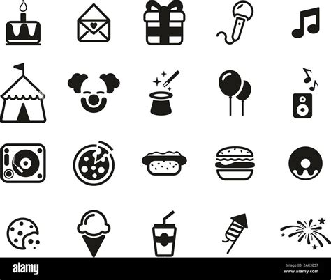 Birthday Party Icons Black And White Set Big Stock Vector Image And Art Alamy
