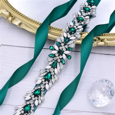 Luxury Green Rhinestone Dress Belt Wedding Belts For Women Jewel Belt
