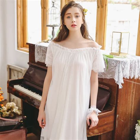 2019 Elegant Vintage Cute Princess Sleepwear Women Sleep Lounge Long Victorian Nightgown Short