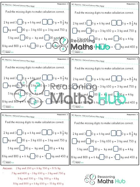 Add And Subtract Mass Kgg Master The Curriculum