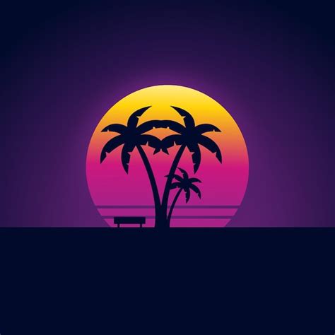 Premium Vector Retro Palm Tree Sunset Background