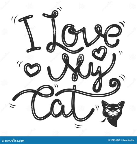 I Love My Cat Hand Drawn Lettering Phrase Cat Head Icon Stock Vector