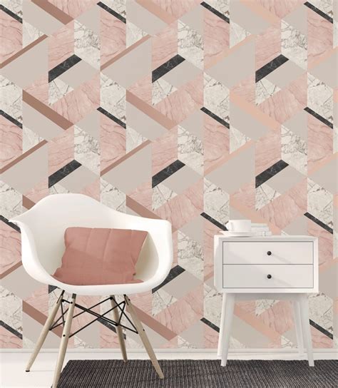 Rose Gold Marblesque Geometric Marble Wallpaper Fd42303