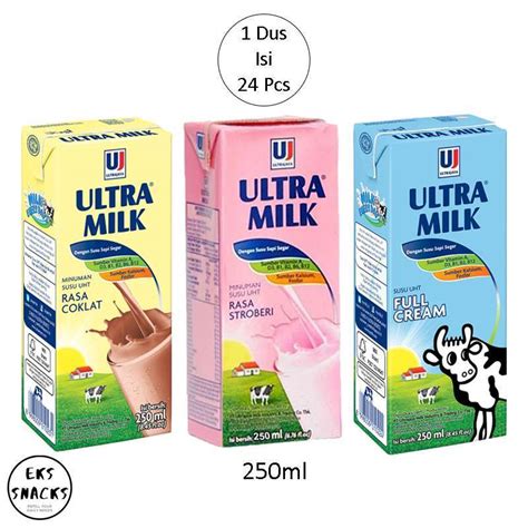 Jual Ultra Milk Susu Uht 250ml Cokelat Strawberry Full Cream 1 Dus