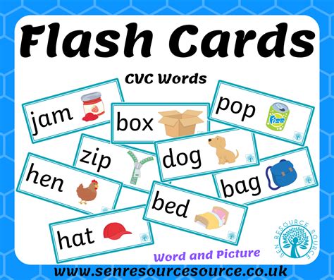 Cvc Word And Picture Flash Cards Sen Resource Source