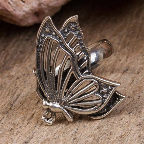 Sterling Silver Butterfly Cocktail Ring From Mexico Openwork