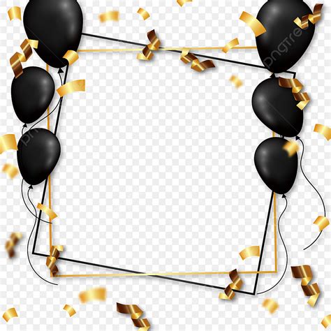 Gambar Bingkai Perayaan Emas Yang Elegan Dengan Confetti Balon Anggun