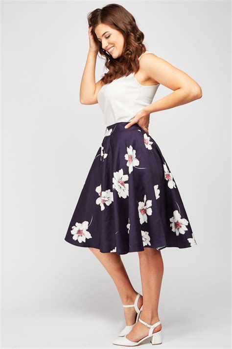 Flower Print Midi Flared Skirt Just 6