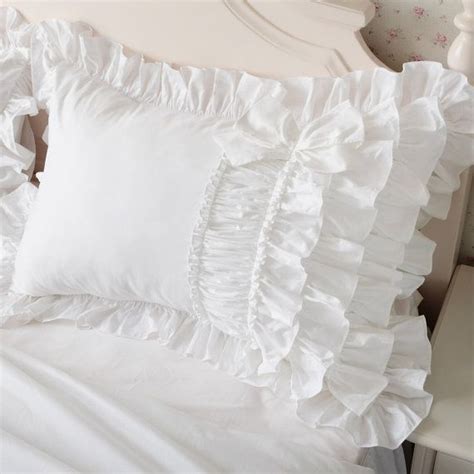 White Ruffle Ruching Luxury Pillow Sham Luxury Pillows Elegant