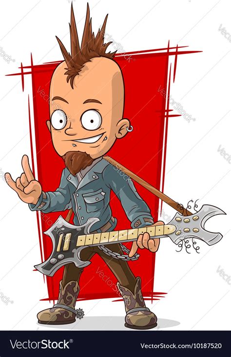 Cartoon Cool Punk Rock Musician With Guitar Vector Image