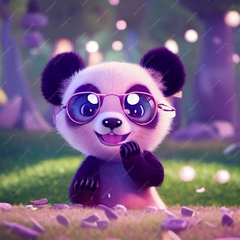 Premium Photo Cute Baby Panda Bear With Big Eyes 3d Rendering Cartoon