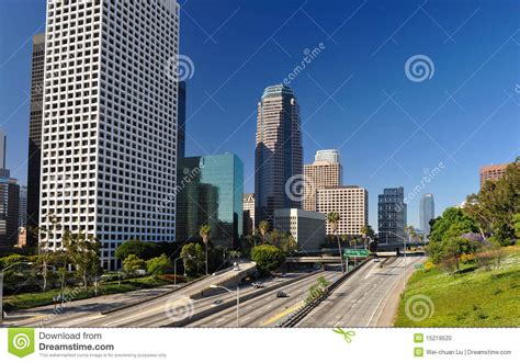 Los Angeles City Skyline And Freeway Stock Photo Image
