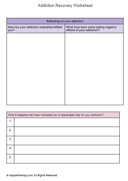 Addiction Recovery Worksheet Happiertherapy