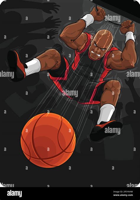 Basketball Player Doing Slam Dunk Cartoon Illustration Vector Drawing
