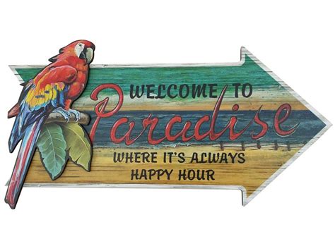 Wholesale Wooden Arrow Welcome To Paradise Parrot Beach Sign 18in