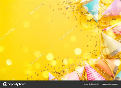 Birthday Party Background On Yellow Stock Photo By ©nerudol 250869162