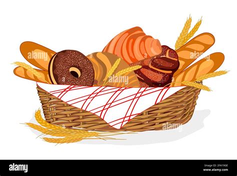 Bakery Basket Fresh Sweet Bread In The Basket Illustration Stock