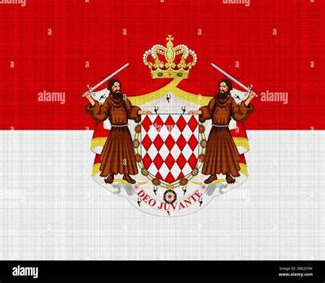 Flag And Coat Of Arms Of Principality Of Monaco On A Textured Background Concept Collage Stock