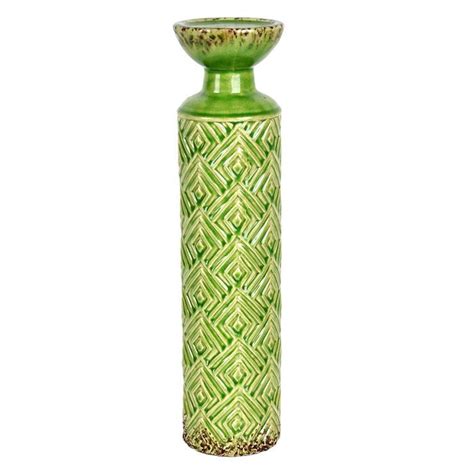Green Ceramic Geometric Pillar Candle Holder 4 X 16 Pillar Candle