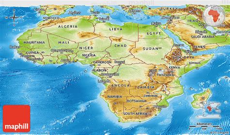 Amplía o reduce el mapa con el zoom y ajusta su tamaño a la pantal. Physical Panoramic Map of Africa
