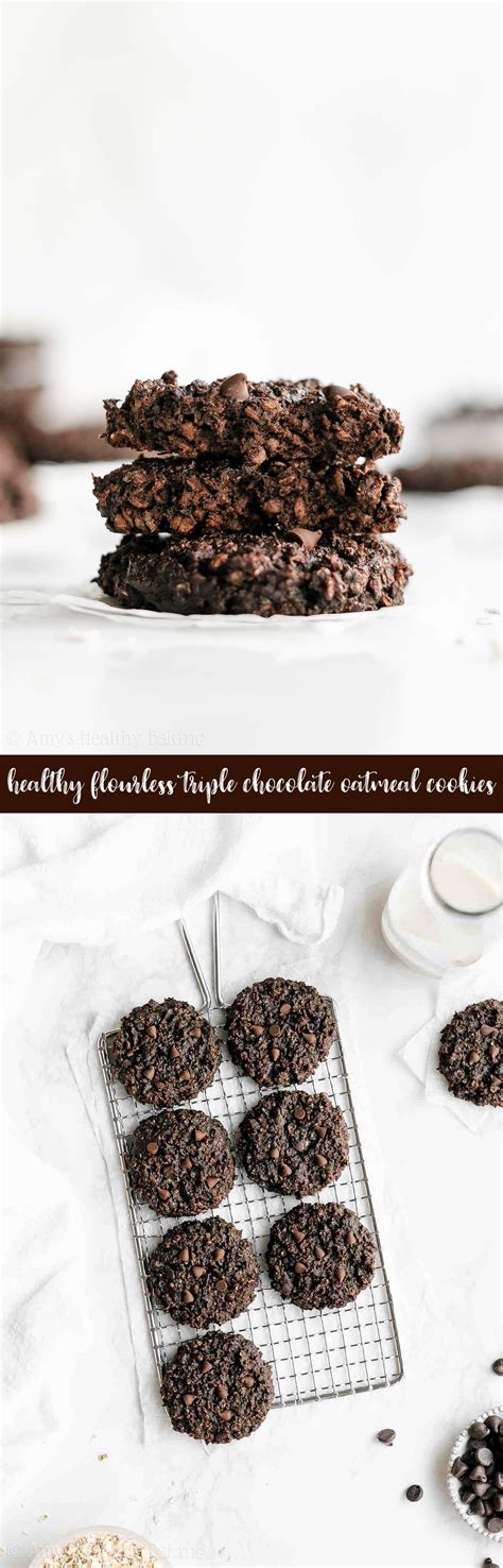 Only 9 ingredients, 4 grams net carbs, & ready in 20 minutes! Healthy Flourless Triple Chocolate Oatmeal Cookies - soft, chewy & only 79 calories! They're ...