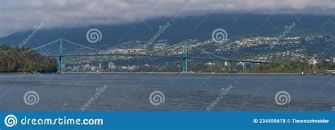 Panoramic View Of Lions Gate Bridge Crossing Burrard Inlet In Vancouver