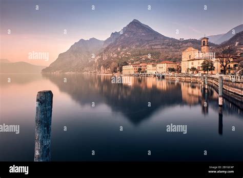 Lago Di Iseo At Sunset Marone Brescia Italy Stock Photo Alamy