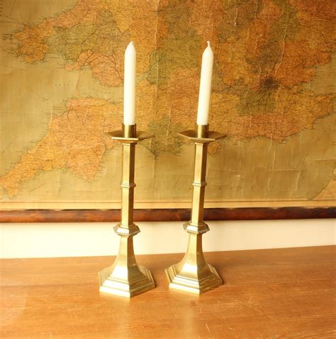 Pair Of Large And Heavy Brass Ecclesiastical Altar Candlesticks Candle