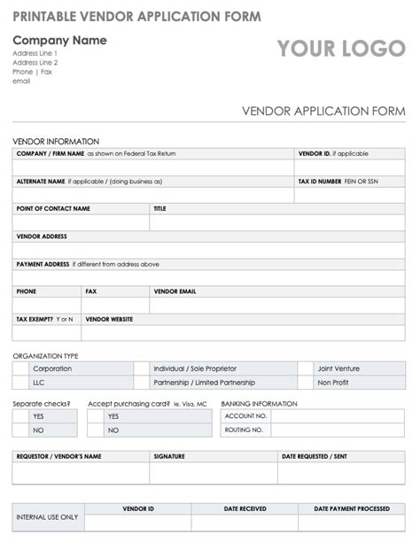 Free Vendor Application Forms And Templates Smartsheet