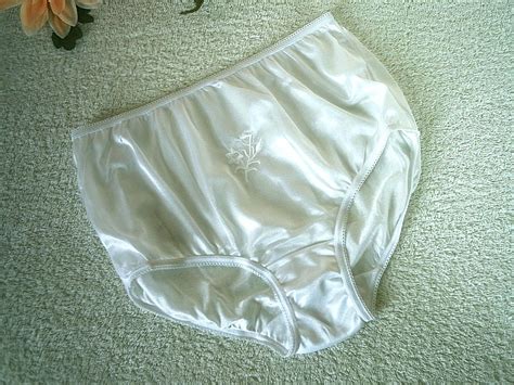Pretty Silky White Nylon Sissy Vintage Style Full Brief Pinup Panties