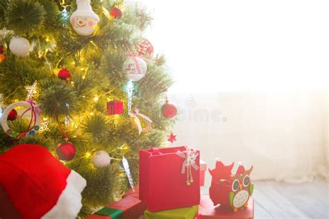 Christmas Tree Over Window In Sunny Day Stock Image Image Of Retro