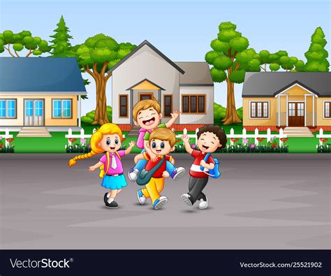 Cartoon Children Going To School Royalty Free Vector Image