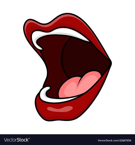 Cartoon Open Mouth Lips With Tongue Side Isolated On White Backg