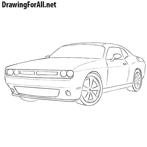 At the right end of this line, draw an upright line that has tiny spikes. How to Draw a Dodge Challenger | Drawingforall.net